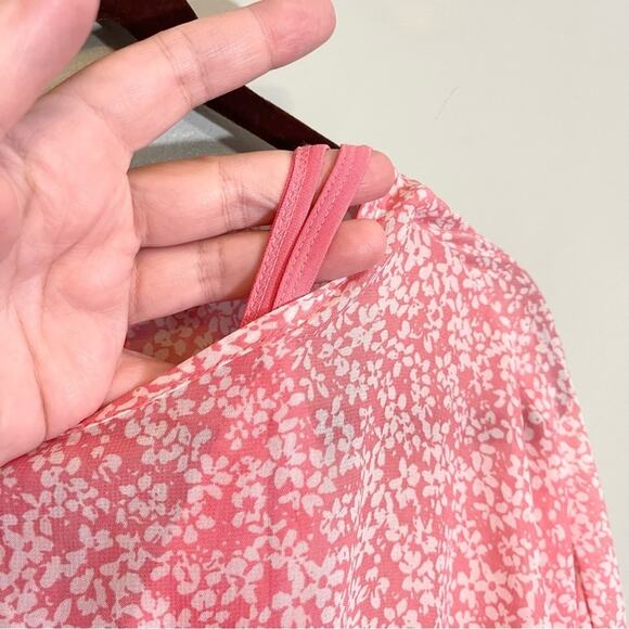 Influence Women's Pink Floral Crew Neck Shirred Sleeve Tiered Mini Dress Size 8 - Picture 6 of 16